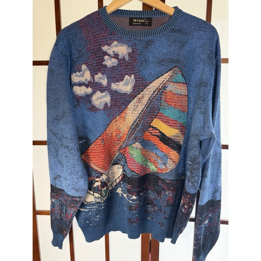 St. Croix Vintage Boat Large Graphic Crew Neck Costal Sweater Unisex Size XL USA